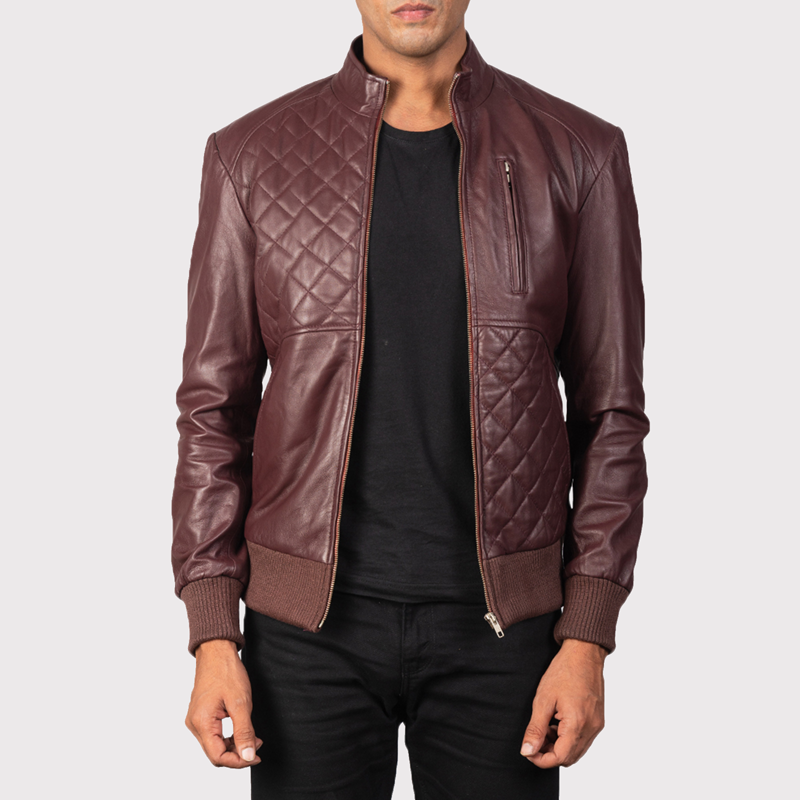 Maroon Leather Bomber Jacket for Men