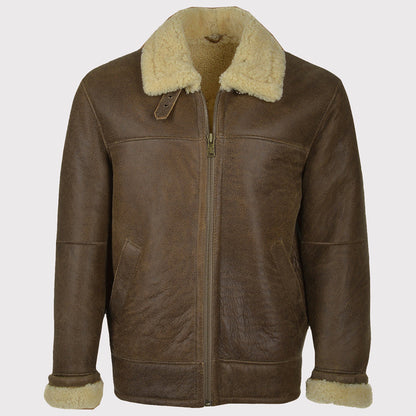 Men's Brown Aviator Shearling Jacket - Timeless Elegance