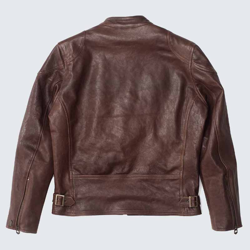 Men Brown Full Grain Lambskin Cafe Racer Jacket with Quilted Lining
