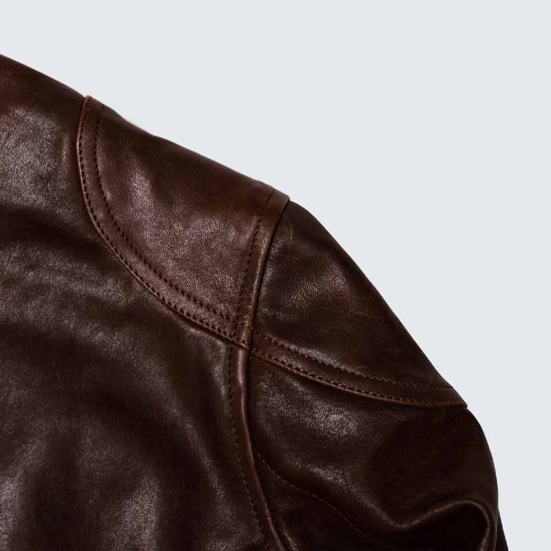Men Brown Full Grain Lambskin Cafe Racer Jacket with Quilted Lining