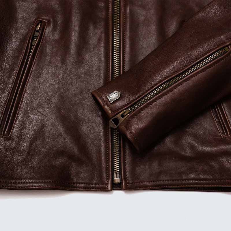 Men Brown Full Grain Lambskin Cafe Racer Jacket with Quilted Lining
