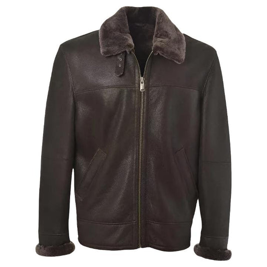 Men Brown Shearling Bomber Jacket