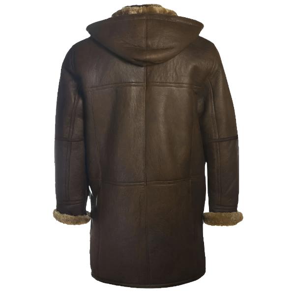 Men Brown Shearling Hoodie Coat