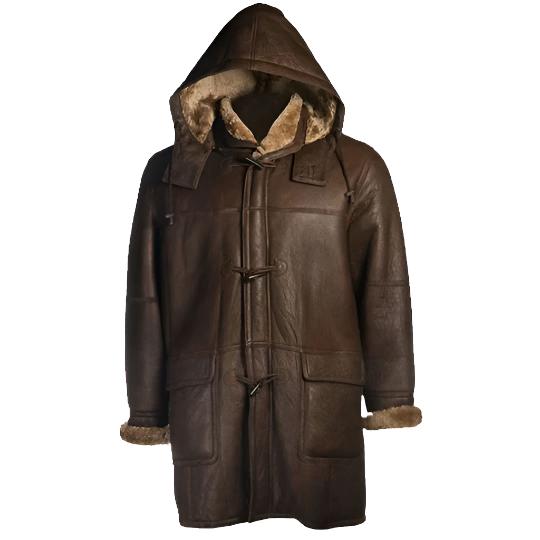 Men Brown Shearling Hoodie Coat