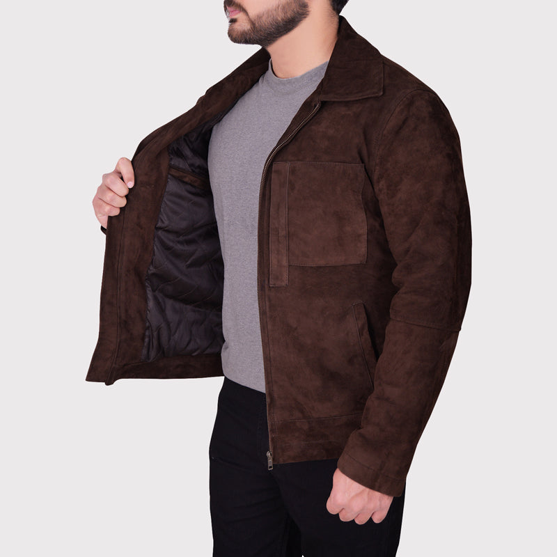Men's Dark Brown Suede Leather Jacket