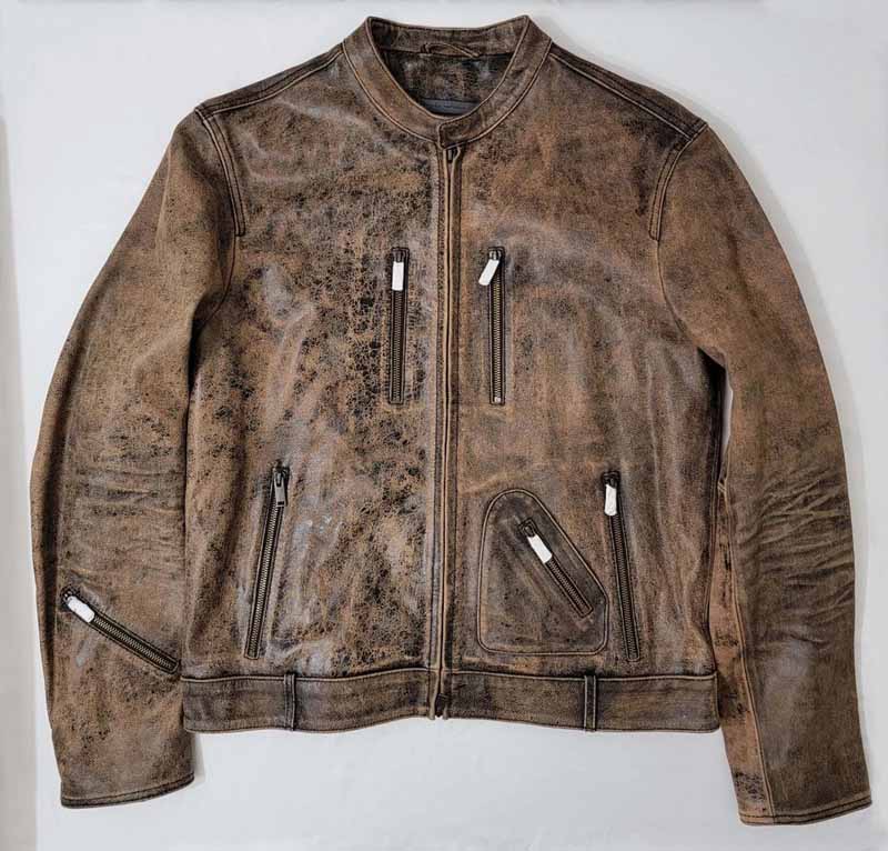 Men Desert Sand Goatskin Leather Racer Jacket with Vintage Crackle Finish
