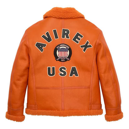 Orange Shearling Avirex Leather Jacket for Men