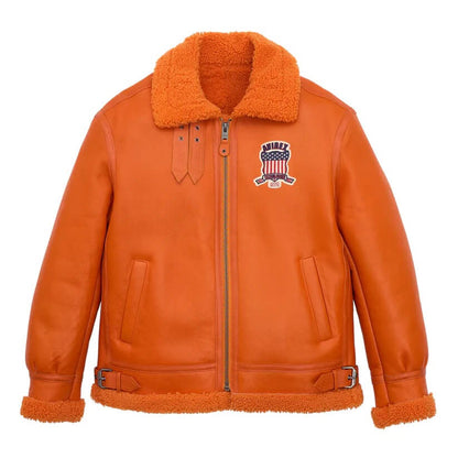 Orange Shearling Avirex Leather Jacket for Men