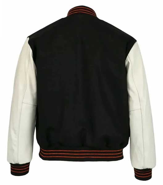 Mens 1951 New York Giants Black Wool Varsity Jacket with White Leather Sleeves