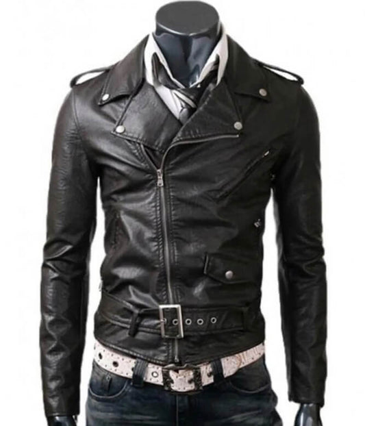 Asymmetrical Leather Jacket | Slim Fit Black Leather Jacket