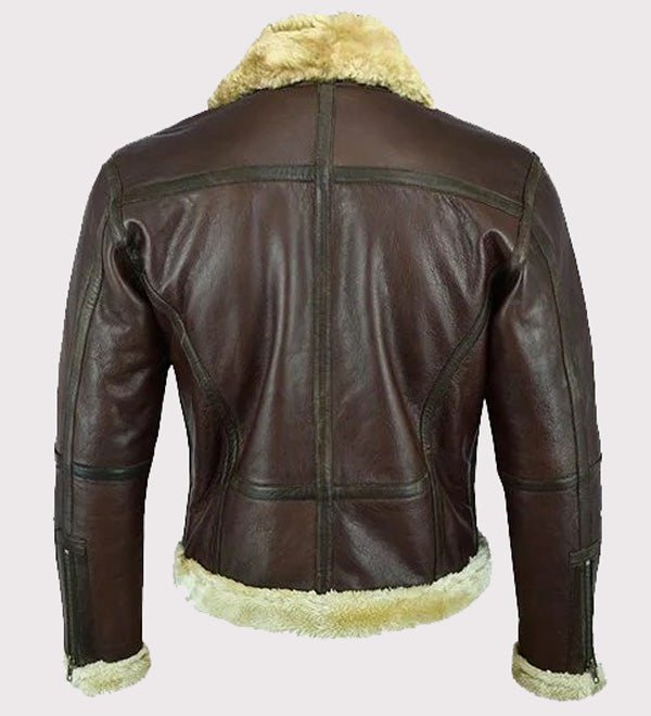 Men's Aviator Bomber Leather Jacket with Fur Collar!