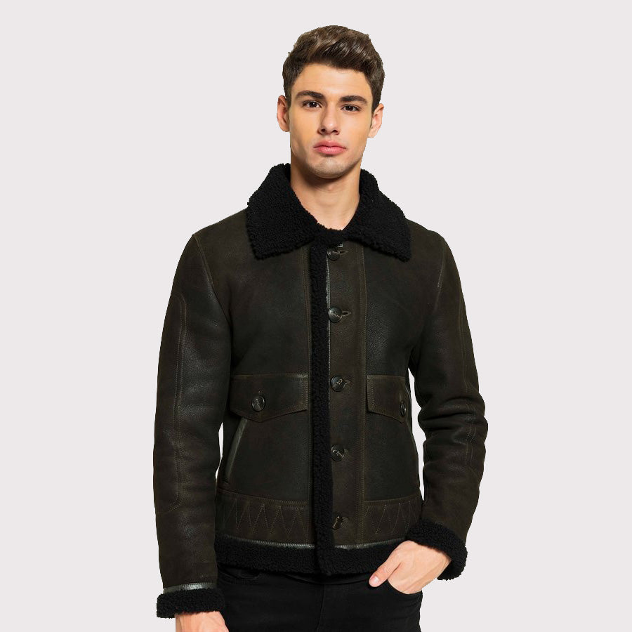 Trendy Men's Aviator Shearling Jacket - 30% Off