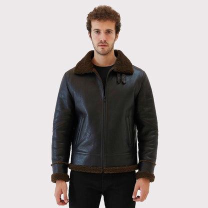 Stylish Men's Aviator Dark Brown Shearling Jacket