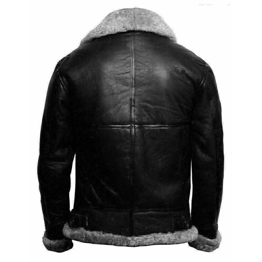 Men's B3 Bomber Flying RAF Aviator Leather Jacket with Real Fur Collar