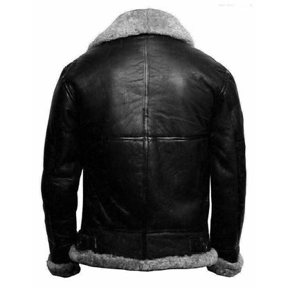 Men's B3 Bomber Flying RAF Aviator Leather Jacket with Real Fur Collar