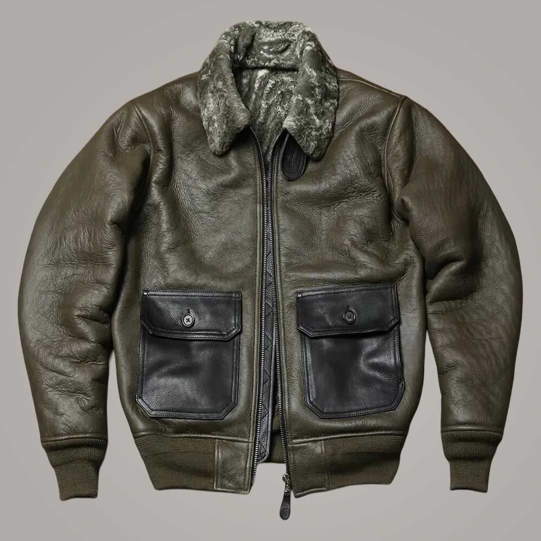 Men's B3 RAF Green Aviator Leather Jacket