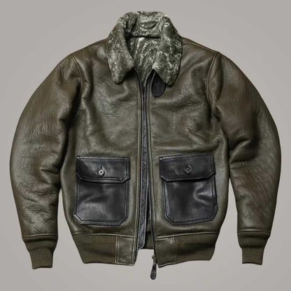Men's B3 RAF Green Aviator Leather Jacket