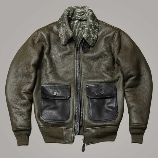 Men's B3 RAF Green Aviator Leather Jacket