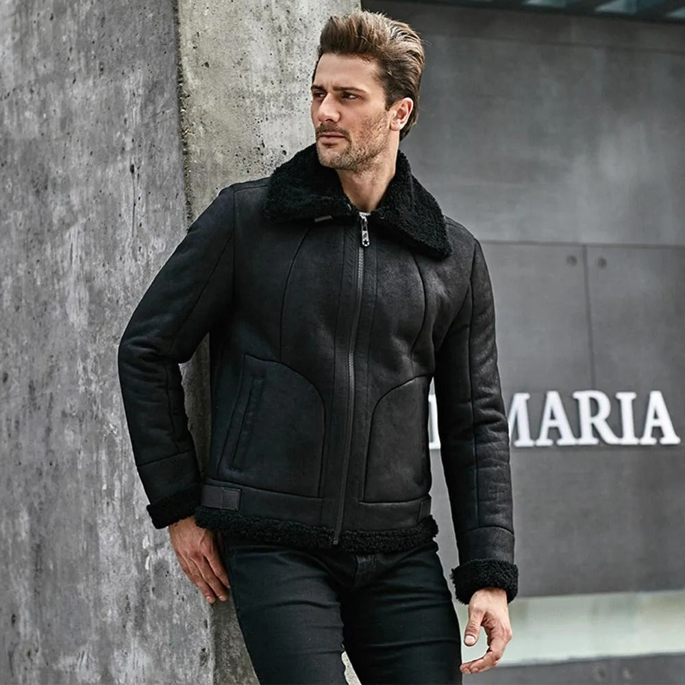 Men's B3 Shearling Turn-down Collar Motorcycle Jacket