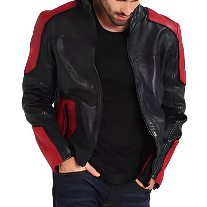 mens biker black and red jacket