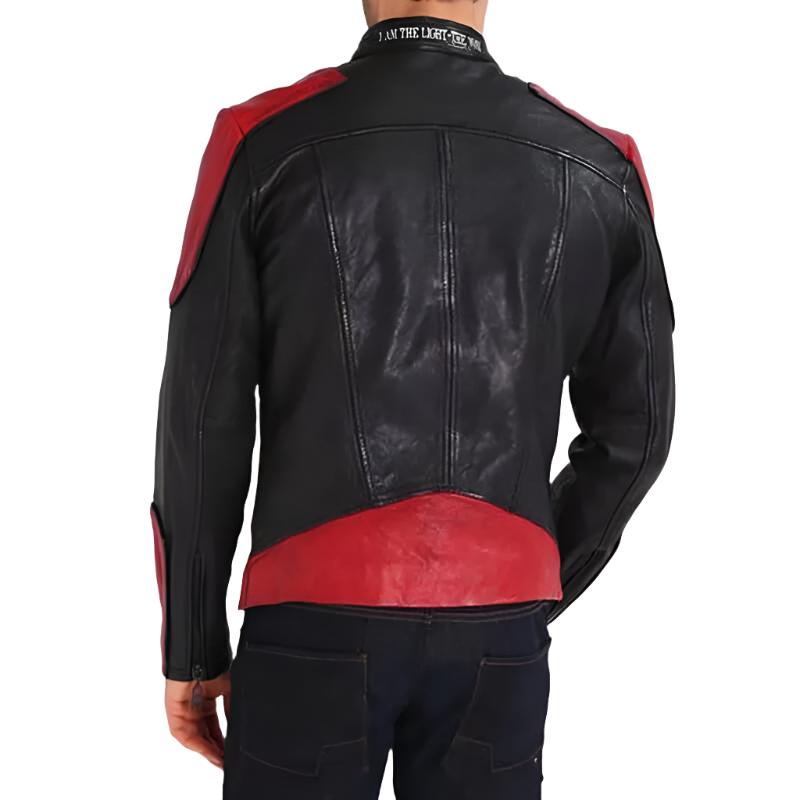 mens biker black and red leather jacket