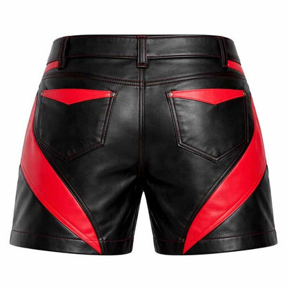 Mens Black and Red Leather Biker Shorts