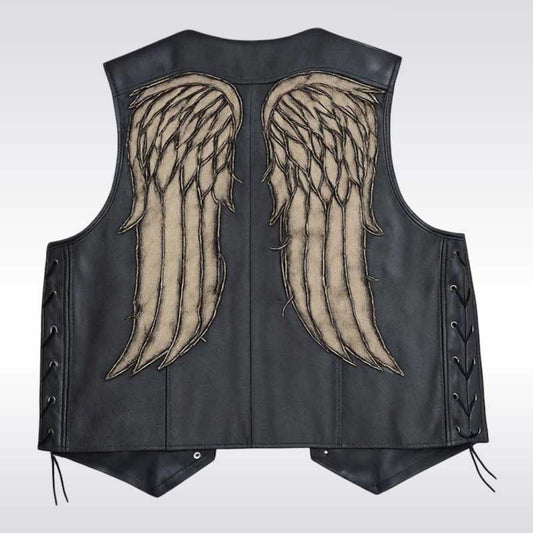 Handmade Men’s Black Angel Wings Leather Vest