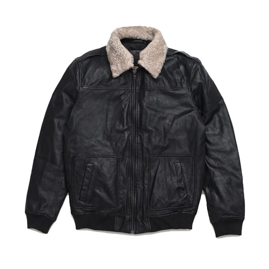 Black Aviator Sheepskin Bomber Jacket