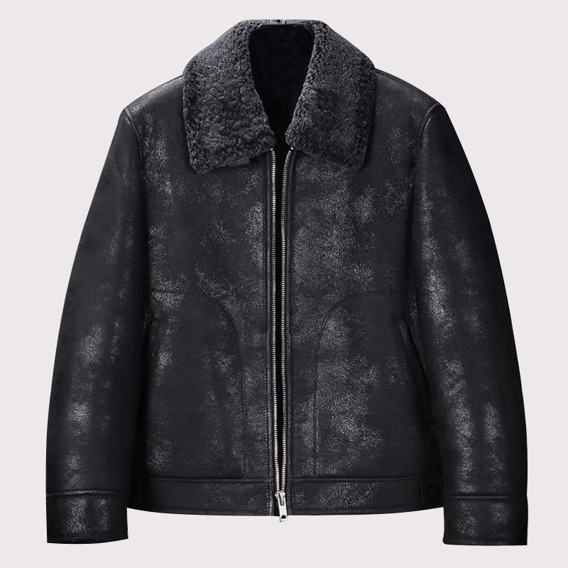 Men's Black B3 Shearling Short Winter Jacket