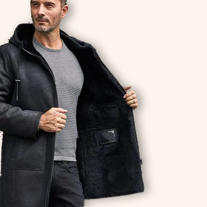 Men's Black B7 Bomber Shearling Leather Coat - Jackets Kingdom