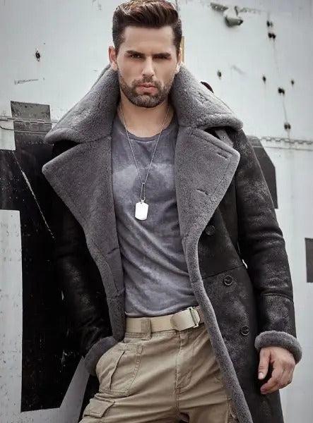 Men's Black B7 Bomber Shearling Leather Coat - Bomber Coat Men