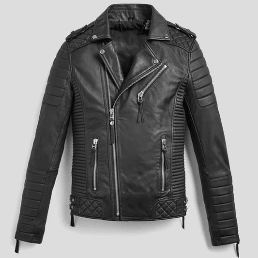Men's Black Biker Motorbike Leather Jacket - Stylish and Durable