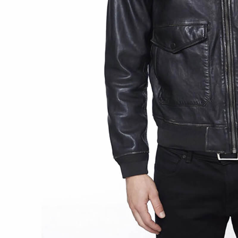 mens black bomber leather jacket sherpa collar design