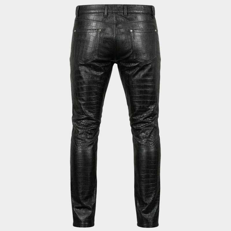 Stylish men's crocodile textured genuine leather biker pants full length by Jackets Kingdom