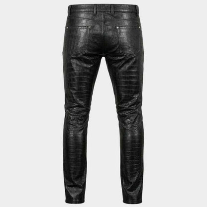 Stylish men's crocodile textured genuine leather biker pants full length by Jackets Kingdom
