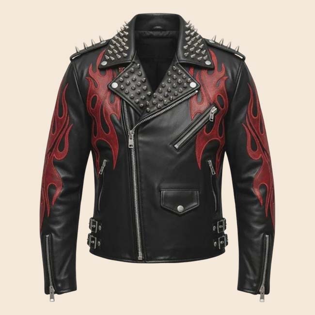 Black handmade motorcycle jacket with secure pockets and strong structure