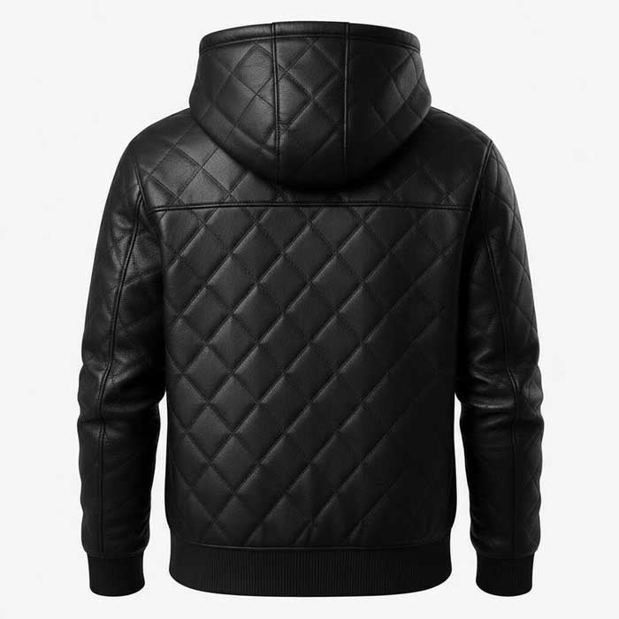 Mens Black Genuine Lambskin Leather Pullover Hoodie Jacket