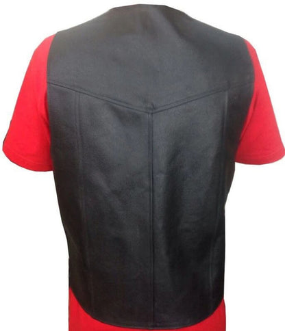 Men’s Black Genuine Leather Biker Vest with Side Lacing