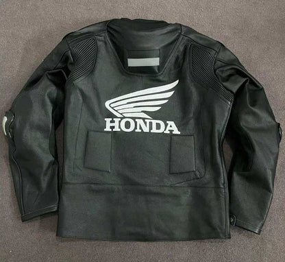 Mens Black Honda Cowhide Leather Cafe Racer Jacket