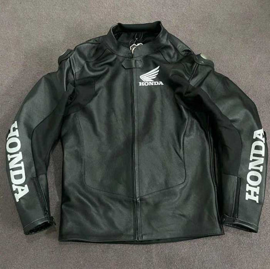 Mens Black Honda Cowhide Leather Cafe Racer Jacket