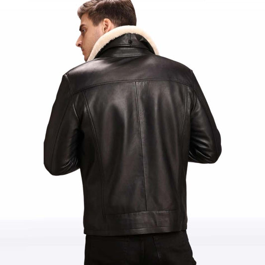 Black Lambskin Leather Jacket with Fur