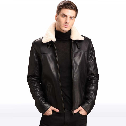 Black Lambskin Leather Jacket with Fur