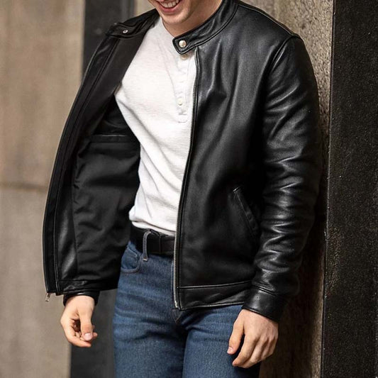 Men's Black Lambskin Leather Racer Jacket
