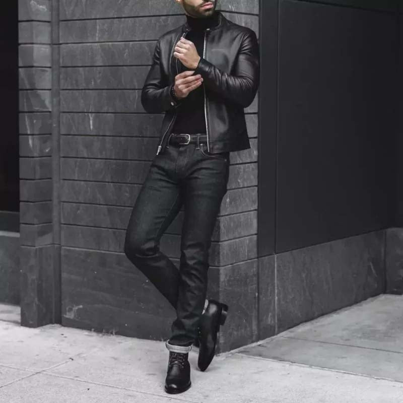 Men's Black Lambskin Leather Racer Jacket