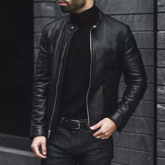 Men's Black Lambskin Leather Racer Jacket