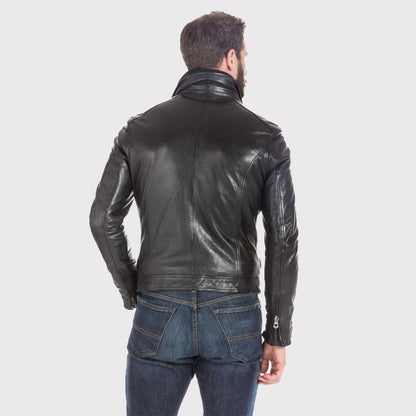 Men's Black Lambskin Leather Sports Jacket - Biker Jacket