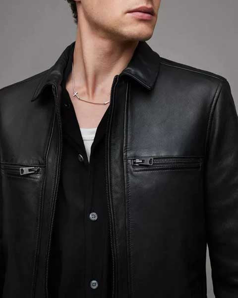 Mens Black Lambskin Racer Motorcycle Leather Jacket