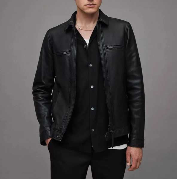 Mens Black Lambskin Racer Motorcycle Leather Jacket