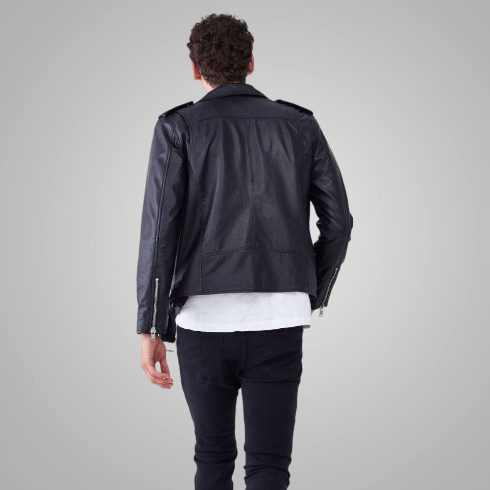 Men's Black Leather Biker Jacket