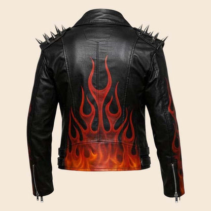 Premium cowhide spiked leather jacket for Halloween cosplay